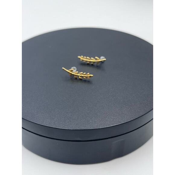 J. Crew Gold Tone Leaf Stud Golden Leaf Crawler Gold Tone Minimal Earrings - Picture 11 of 14